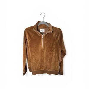 Madewell MWL Brown Velour Quarter Zip Pullover Sweatshirt Size Medium